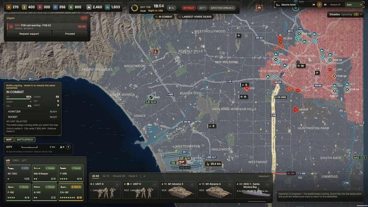 Ebbtide FAQ reference screenshot shows the Los Angeles operations map with district names and outbreak shading for pre-release questions.